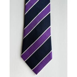CHARLES TYRWHITT Men's 100% Silk Necktie Designer Blue Purple White Striped EUC‎